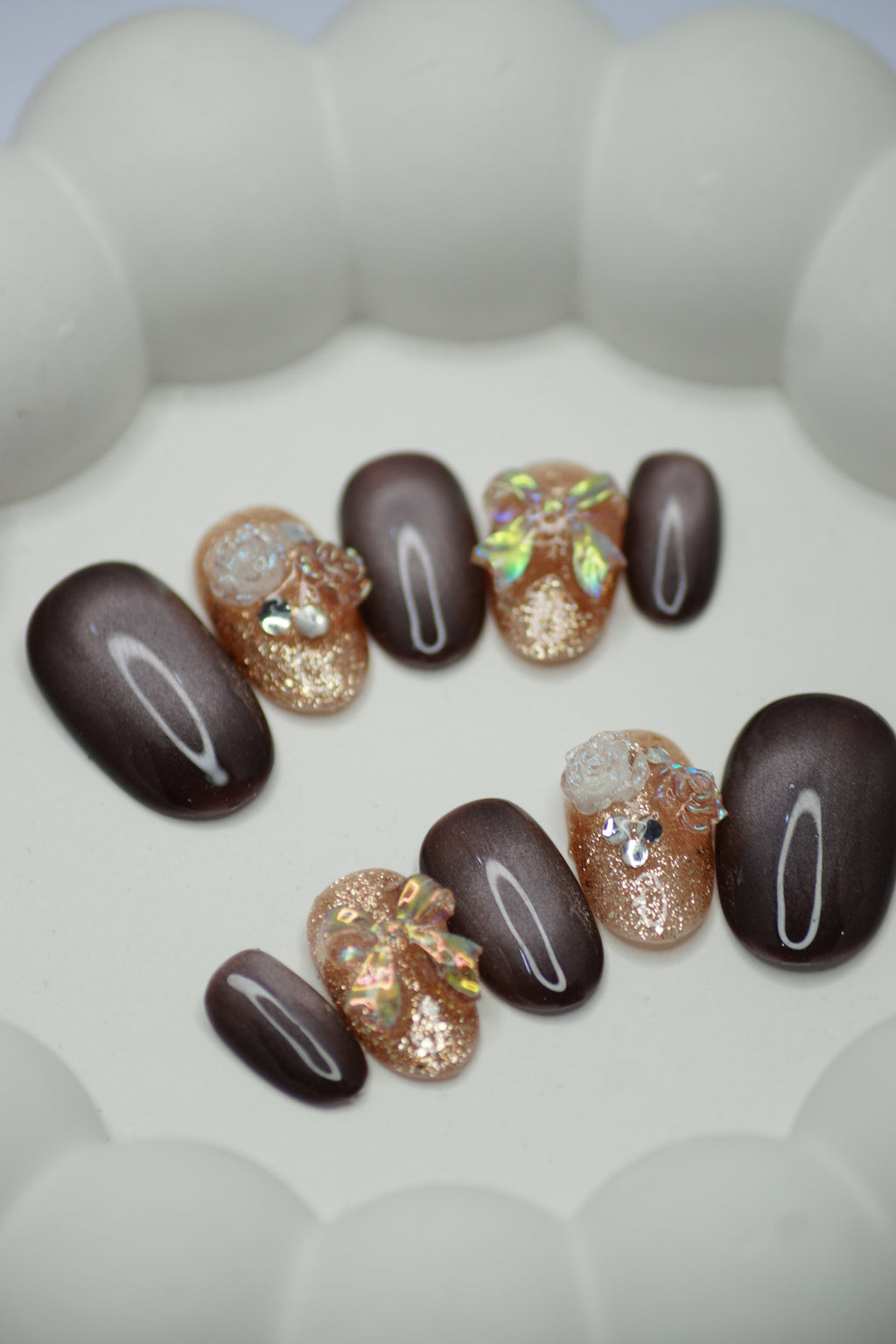 Mocha Sparkle Bows ☕✨🎀